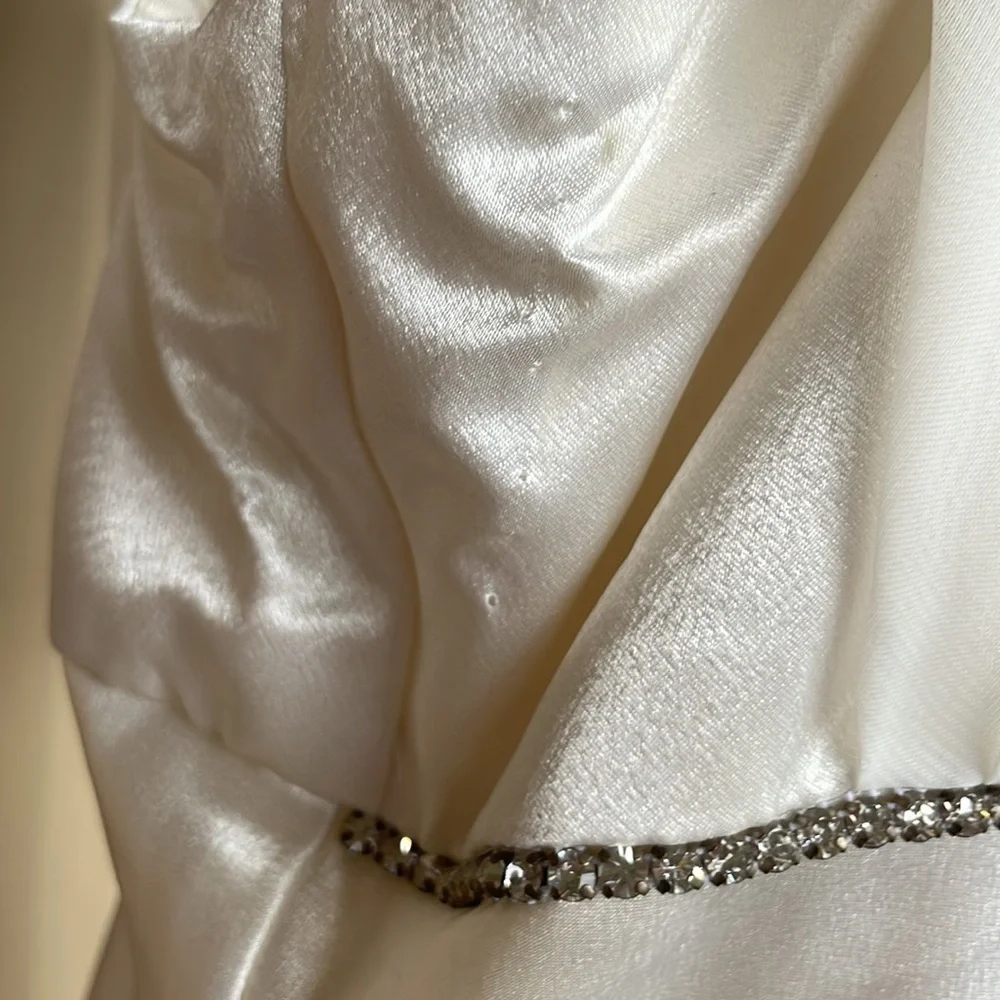 Fiesta Cream Ivory Satin Chiffon Rhinestone Column Formal Prom Bridal Dress XLG - Picture 10 of 14